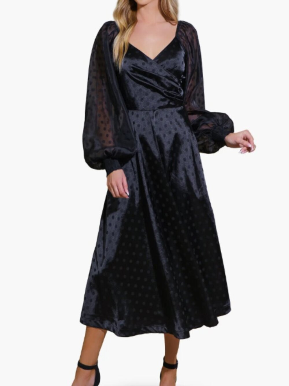 NEW Flying Tomato Black Polka Dot Long Sleeve Midi Dress Size Large 8455